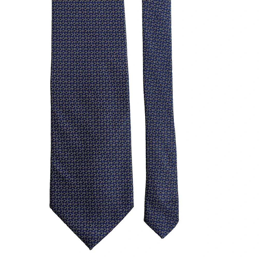 Brooks Brothers Makers Silk Necktie Hand Finished in USA Geometric Pattern Blue